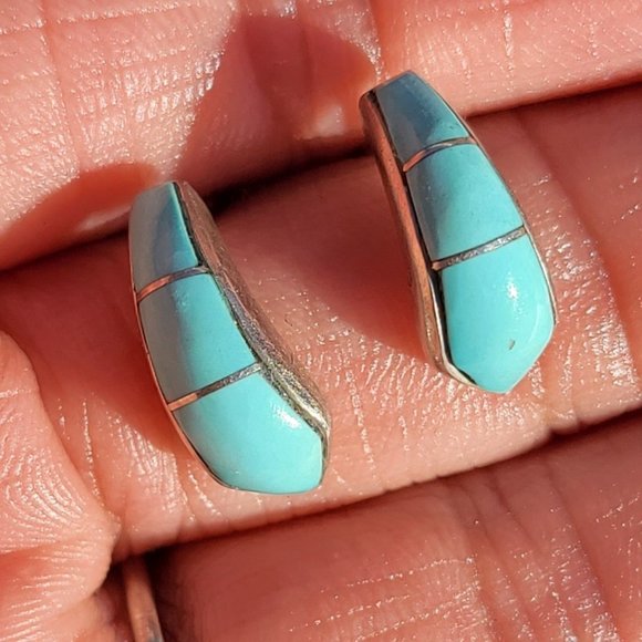 Gorgeous Native American handmade baby blue turquoise inlay 925 sterling silver - Picture 12 of 16